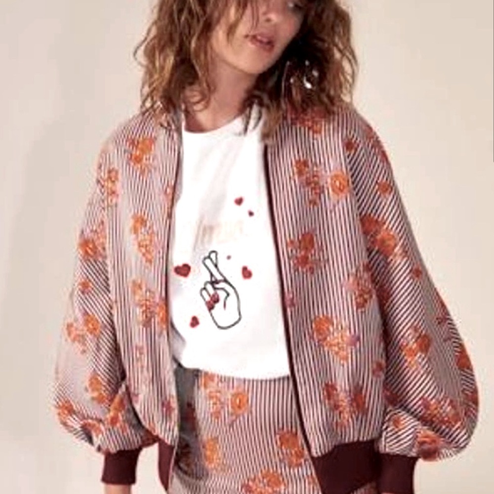 C/MEO COLLECTIVE M oversized balloon-sleeve bomber jacket w circle ring zipper